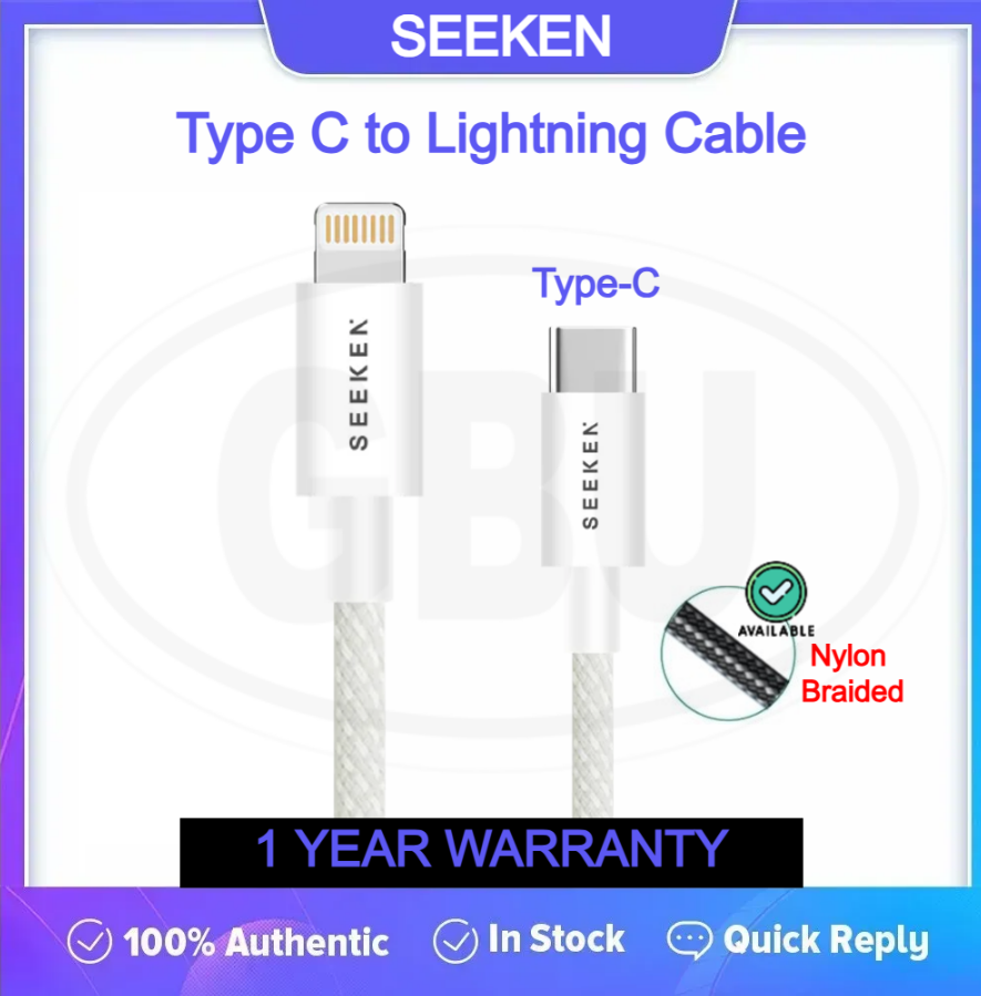 Compatible with SEEKEN USB / Type C 20W Charging Cable 1M Fast Charge Braided Anti Bending Premium Quality White