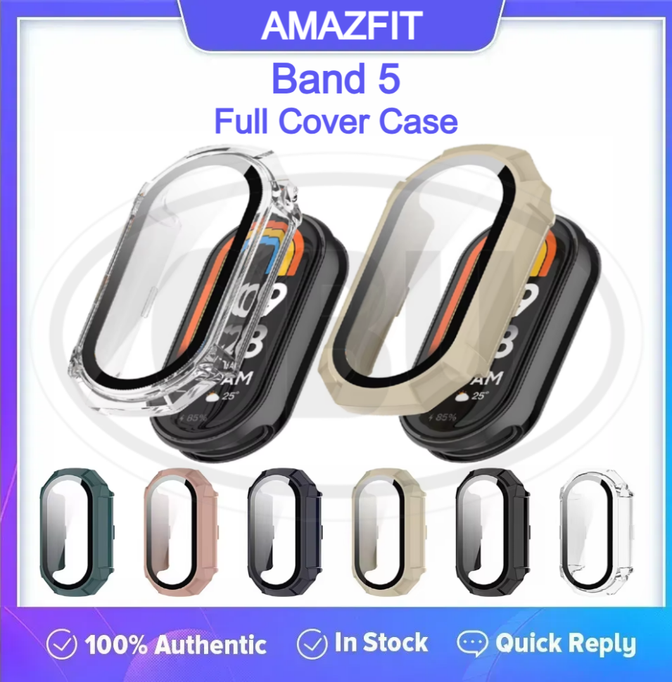 Amazfit Band 5 Case Sarung Full Built-in Tempered Glass Cover