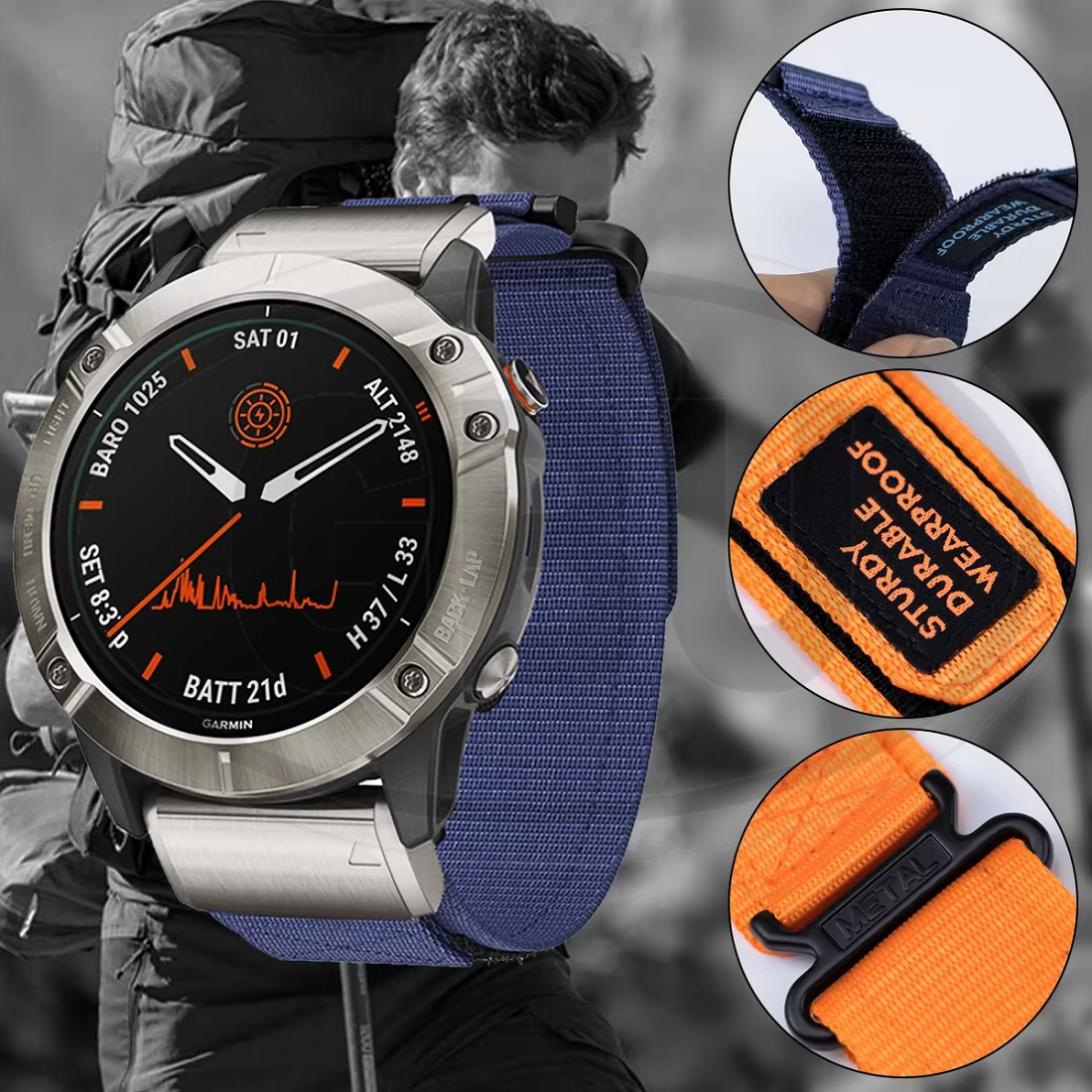 Garmin Nylon Watch Strap for Fenix E 8 47mm 7 6 5 / Instinct 2 / Forerunner 965 / FR955/FR945/FR935 QuickFit Watch Band