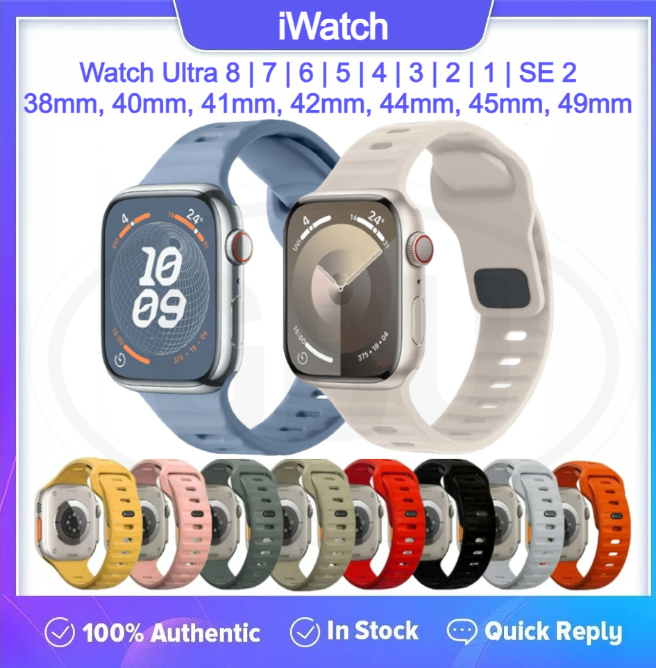 Compatible with Apple Watch Band Ultra 2 49/45/44/42/41/40/38mm Soft Silicone Sport Bracelet strap band - iWatch Series Ultra SE 9/8/7/6/5/4/3/2/1 (NOT ORIGINAL)