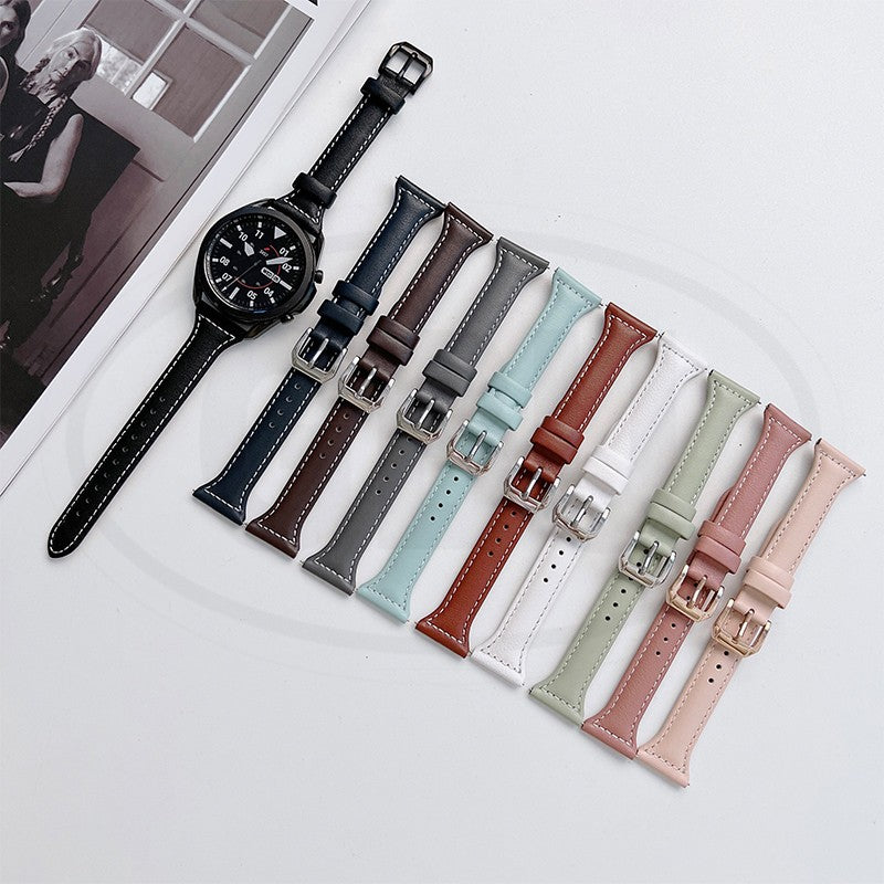 Genuine Slim Leather Watch Band Strap for model Amazfit / Coros / Fossil / Garmin / Huawei / Realme / Samsung / Xiaomi