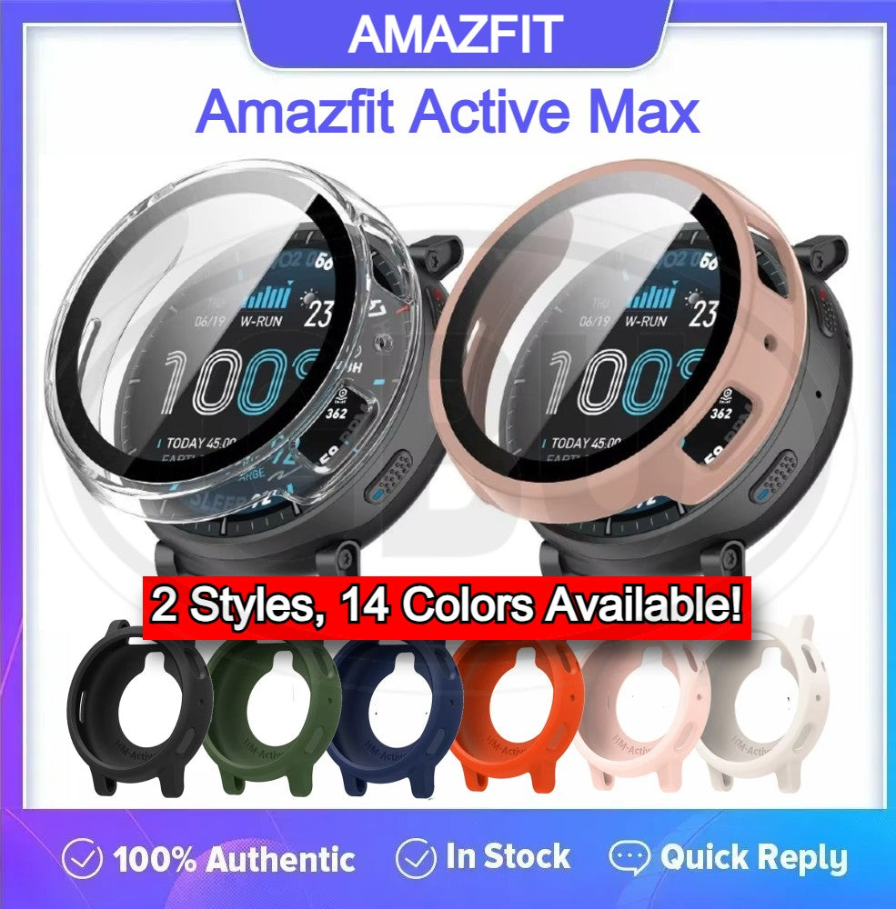 Amazfit Active Max Sarung Full Built-in Tempered Glass / Sarung Half Silikon - No Screen