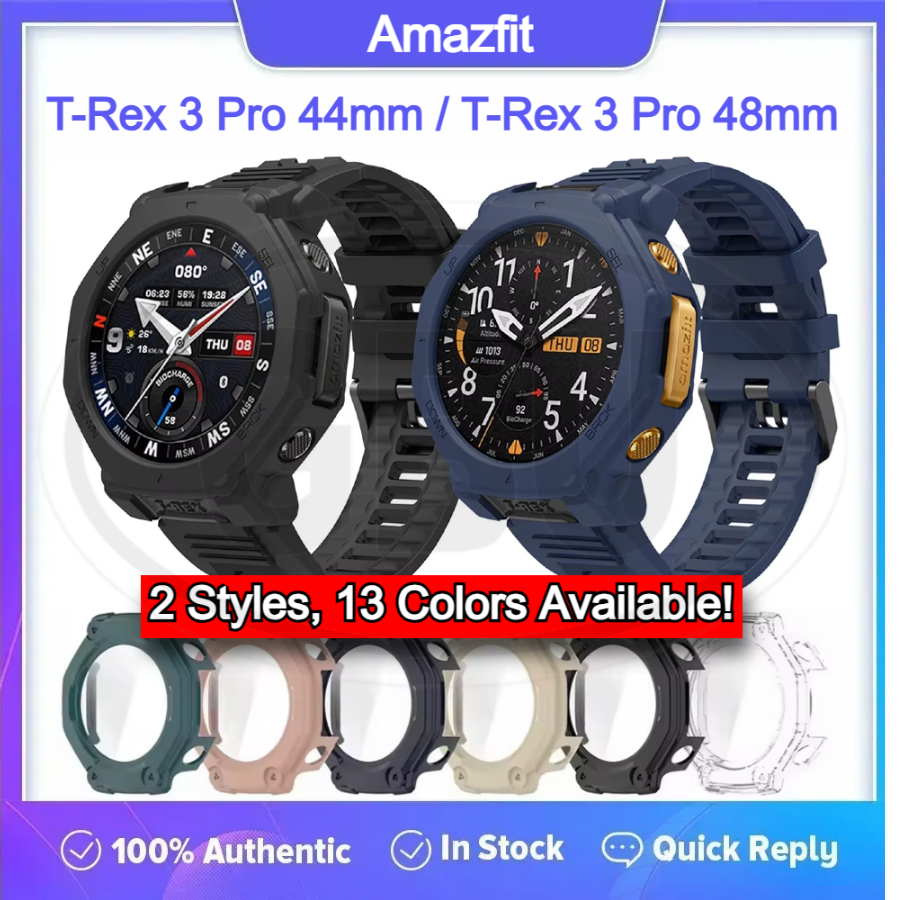 Amazfit T-Rex 3 Pro 44mm / T-Rex 3 Pro 48mm Sarung Full Built-in Tempered Glass / Sarung Half Silikon - No Screen