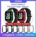 Honor Watch 5 Silicone and Full Cover Case with Tempered Glass Protector Screen - 2-in-1 TPU Cover