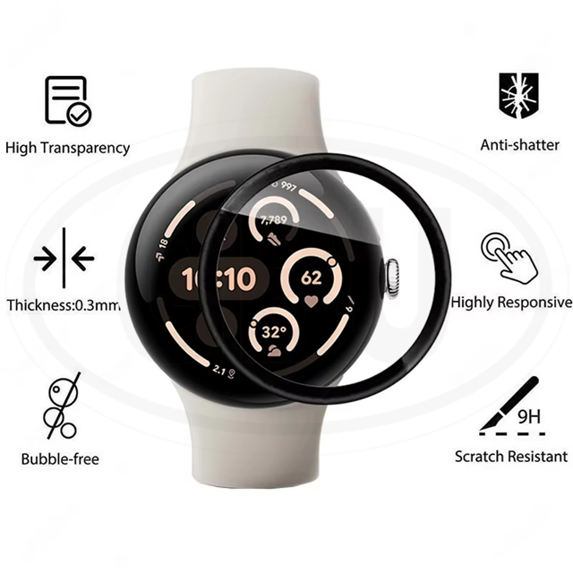 [2pcs] Google Pixel Watch 3 / Google Pixel Watch 2 / Google Pixel Watch Full Cover 3D Screen Protector - Full Screen
