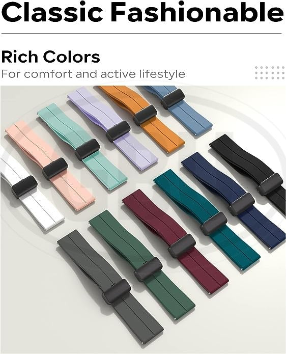 Sport Silicone Strap - Magnetic Buckle Watch Band Strap for Amazfit/ Coros / Fossil / Garmin / Huawei / Realme / Samsung