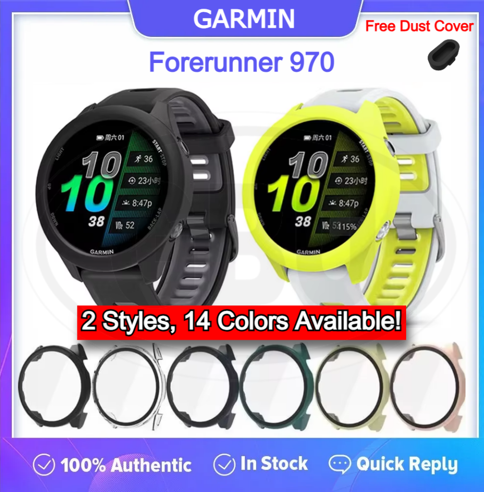 Garmin Forerunner 970 / Forerunner 970 Sarung Full Built-in Tempered Glass / Sarung Half Silikon - No Screen