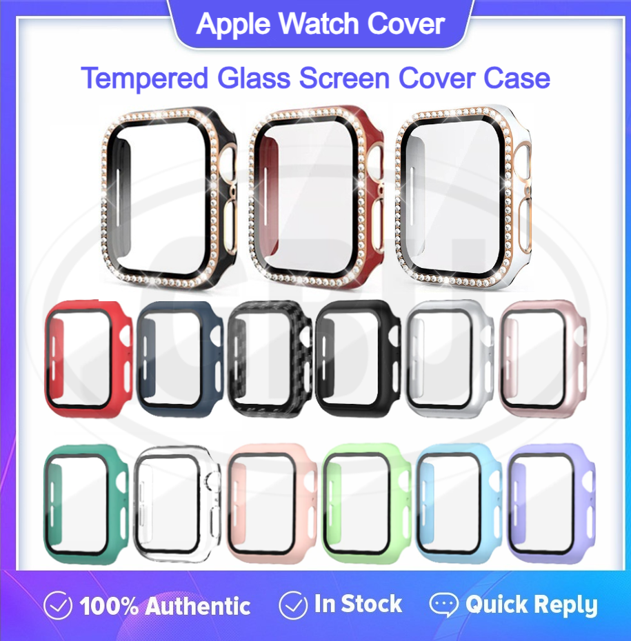 Apple Watch Series 9/8/7/SE/6/5/4/3/2/1 For 38mm/40mm/41mm/42mm/44mm/45mm/49mm Cover Case with Tempered Glass Screen