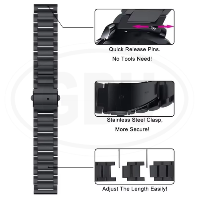 Stainless Steel SUS304 Band Metal Watch Strap for model Amazfit / Coros / Fossil / Garmin / Huawei / Realme / Samsung