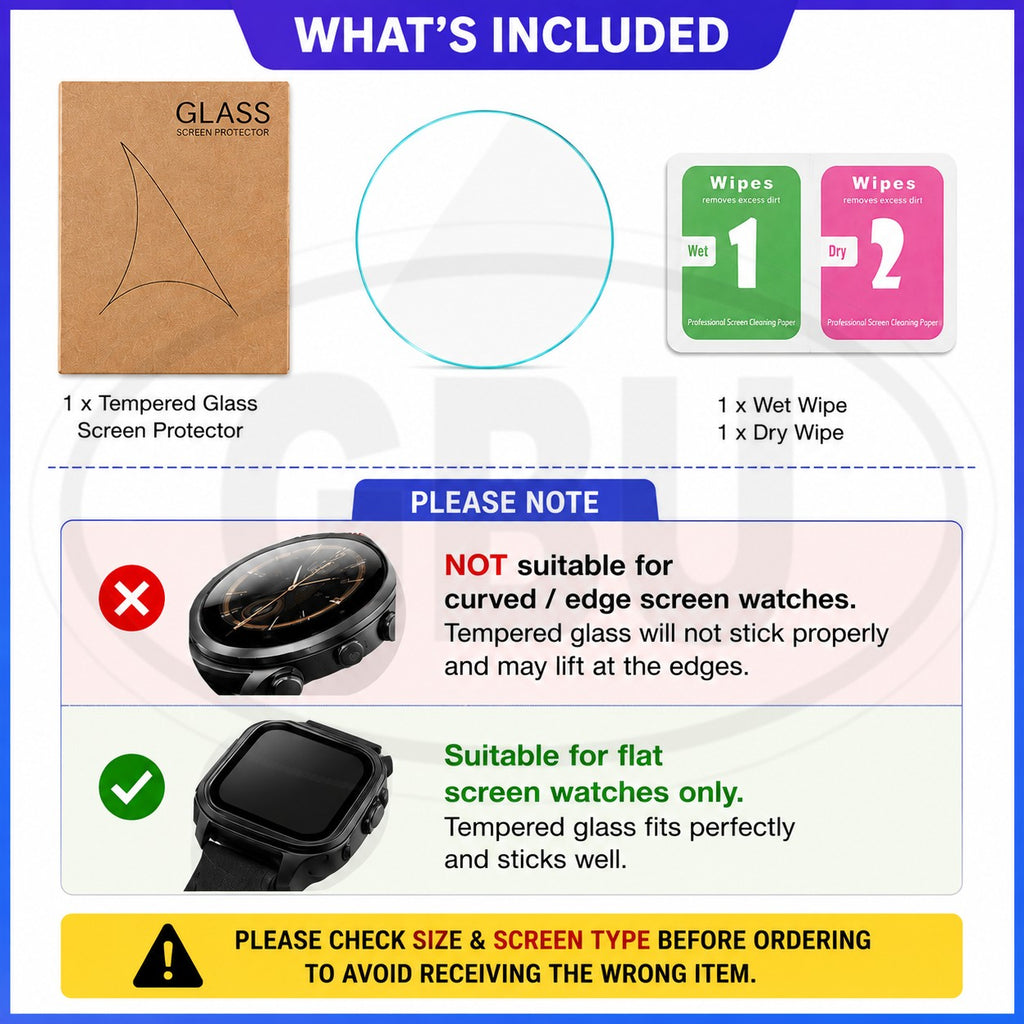 Premium Watch Screen Protector Tempered Glass - Diameter 30 | 31 | 32 | 33 | 34 | 35 | 36 | 37 | 38 | 39 | 40 | 41 | 42mm