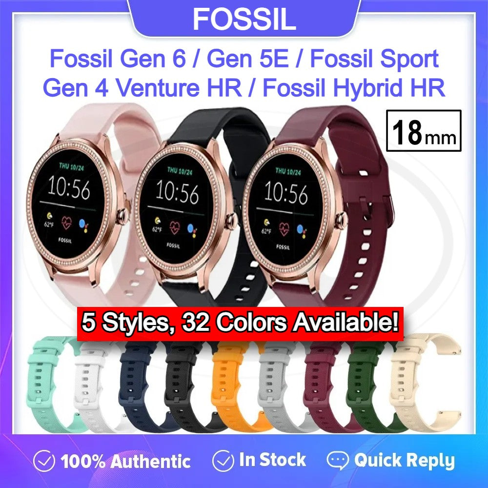 Fossil Gen 6 / Gen 5E / Gen 4 Venture 4 HR / Hybrid HR / Sport Watch Band Strap - 18mm Full Color Buckle