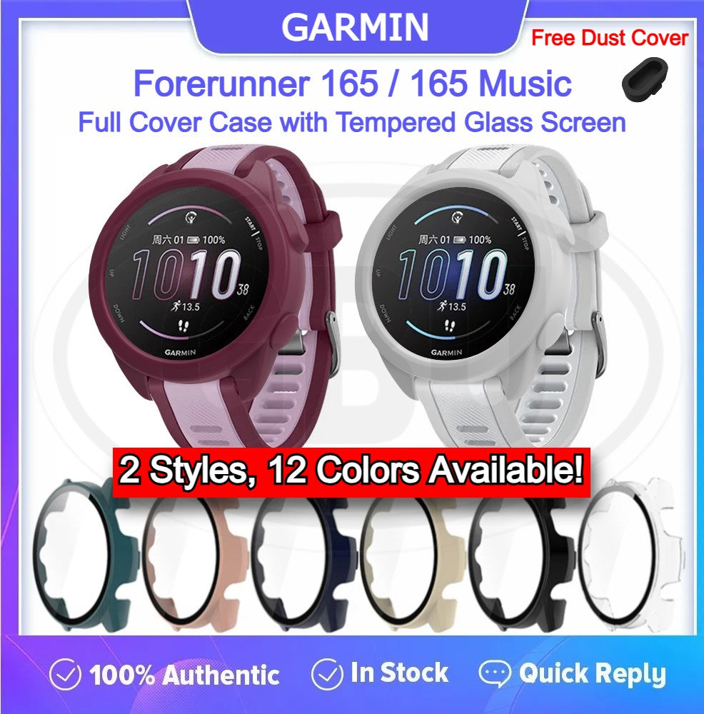 Garmin Forerunner 165 / Forerunner 165 Music Silicone and Full Cover Case with Tempered Glass Protector Screen