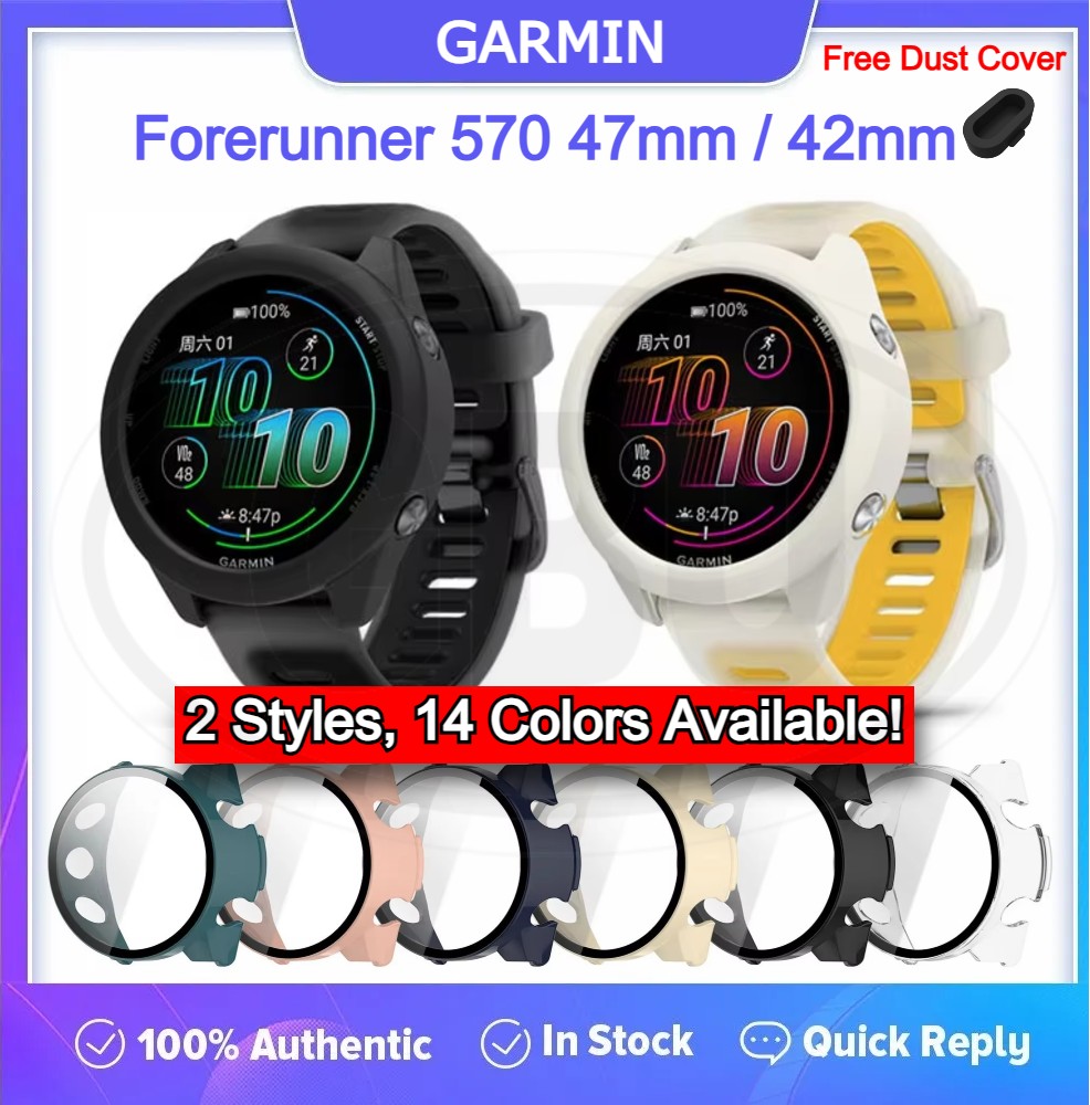 Garmin Forerunner 570 42mm/ Forerunner 570 47mm Sarung Full Built-in Tempered Glass / Sarung Half Silikon - No Screen