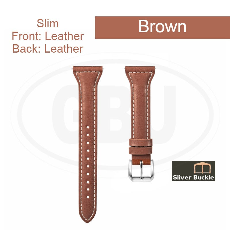 Genuine Slim Leather Watch Band Strap for model Amazfit / Coros / Fossil / Garmin / Huawei / Realme / Samsung / Xiaomi