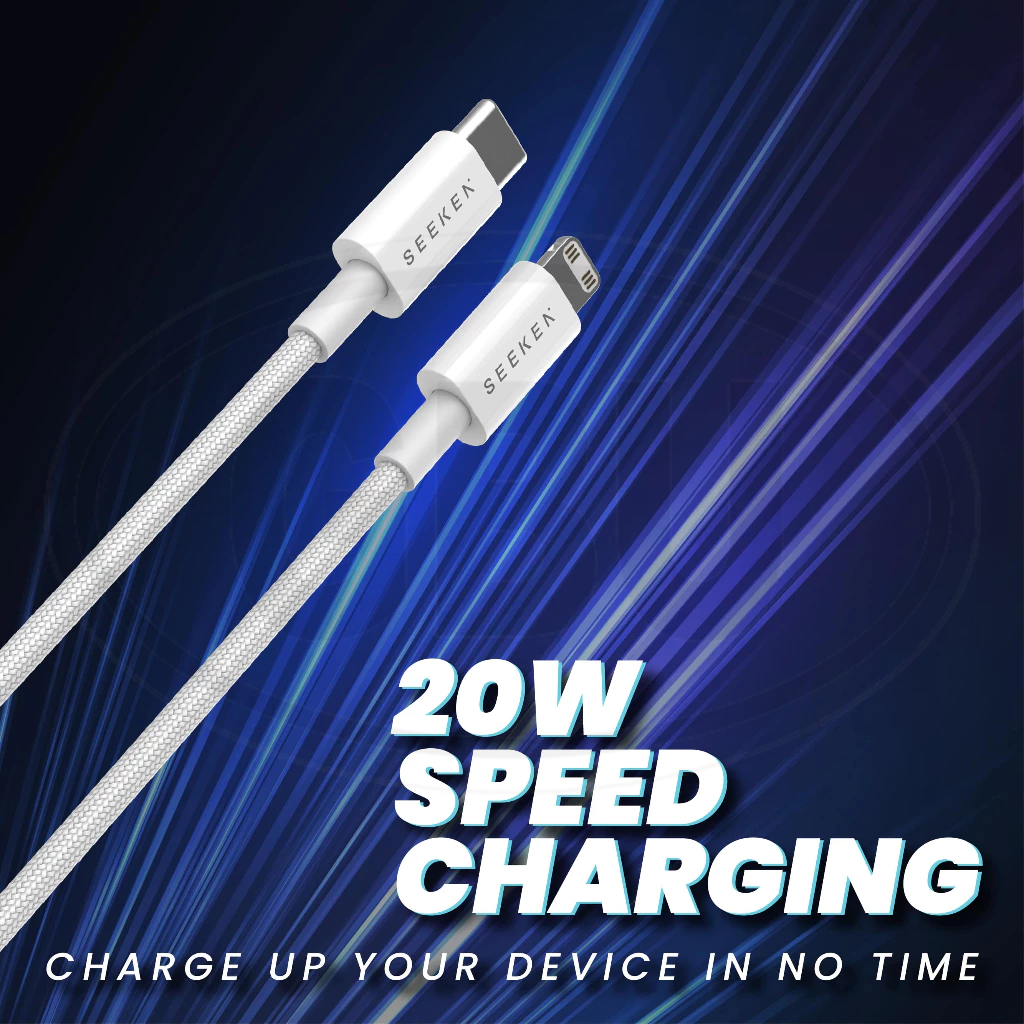 Compatible with SEEKEN USB / Type C 20W Charging Cable 1M Fast Charge Braided Anti Bending Premium Quality White