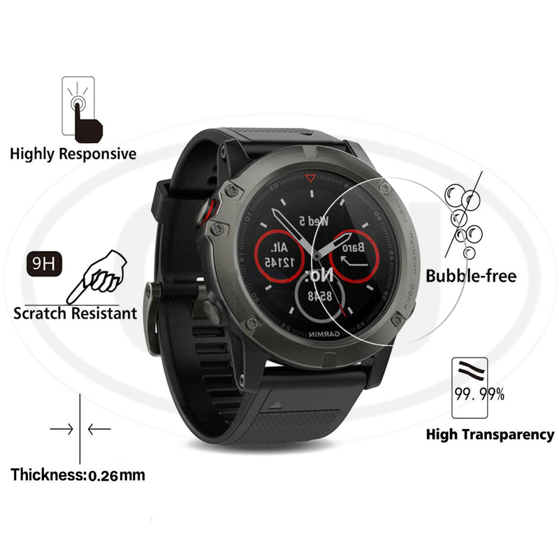 [2pcs] Garmin Fenix 6 / Fenix 6S / Fenix 6X Screen Protector HD Tempered Glass