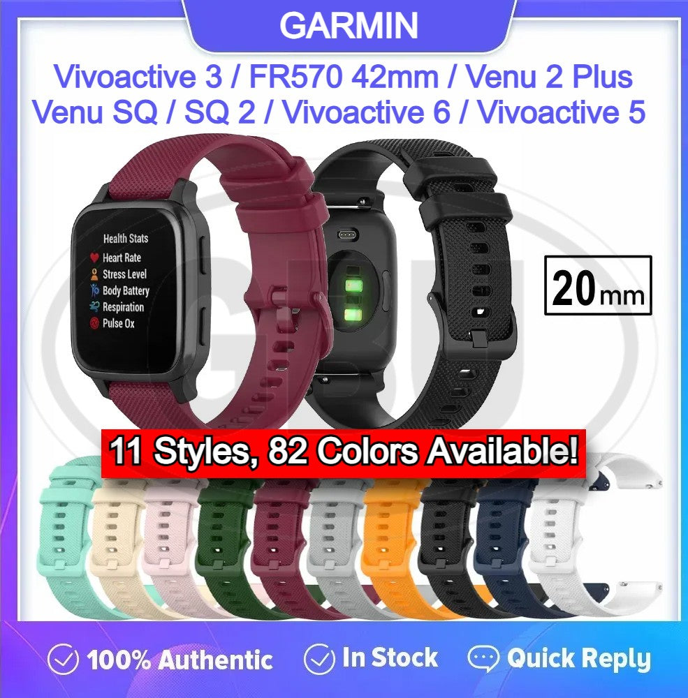 20mm Watch Band Strap Garmin Venu SQ 2 / Venu SQ / Venu 2 Plus / Venu / Vivoactive 6 / Vivoactive 5 / Vivoactive 3 / Vivomove 3 / Forerunner 570 42mm / FR55 / FR245