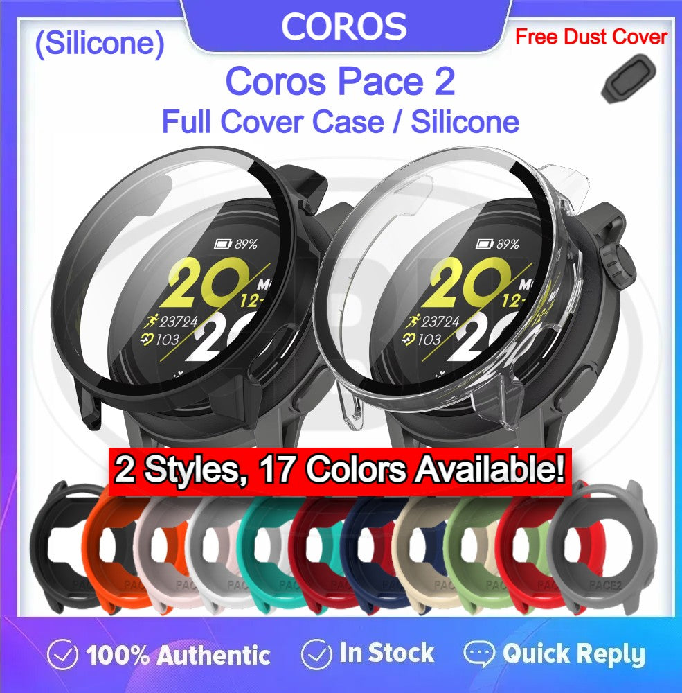 Coros Pace 2 Full Cover Case with Tempered Glass Protector  / Silicone Half Cover Protector Case - No Screen