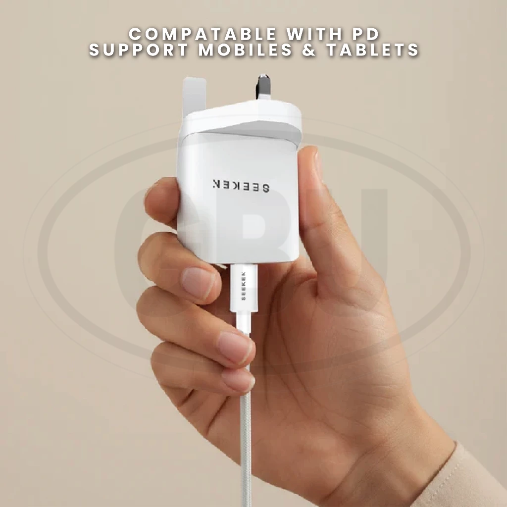 Compatible with SEEKEN Fast Charge Adapter 25W 45W UK Plug PD Compatible Charger  FREE Type-C to Type-C Cable (1M)