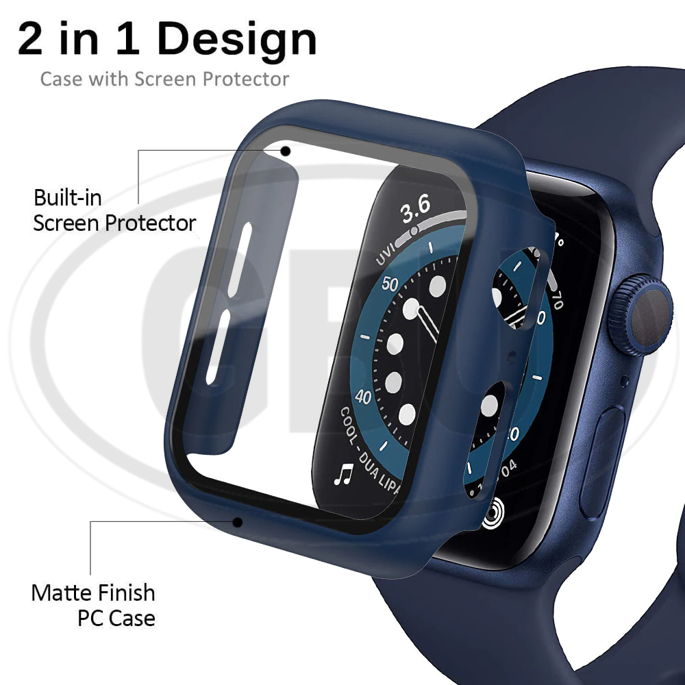 Apple Watch Series 9/8/7/SE/6/5/4/3/2/1 For 38mm/40mm/41mm/42mm/44mm/45mm/49mm Cover Case with Tempered Glass Screen