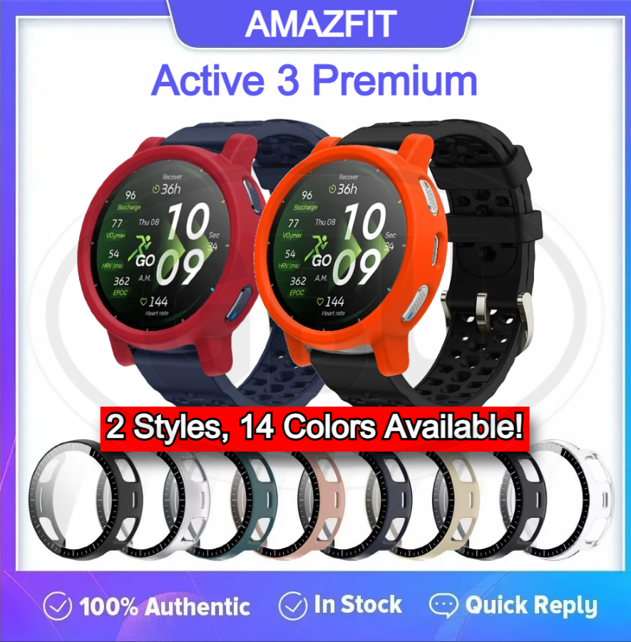 Amazfit Active 3 Premium Sarung Full Built-in Tempered Glass Cover / Sarung Half Silikon - No Screen