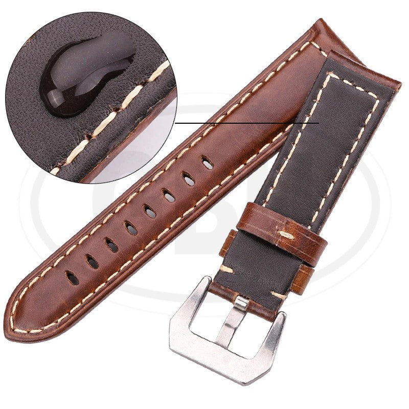 Genuine Leather Watch Band Strap for model Amazfit / Coros / Fossil / Garmin / Huawei / Realme / Samsung / Xiaomi / Mobvoi