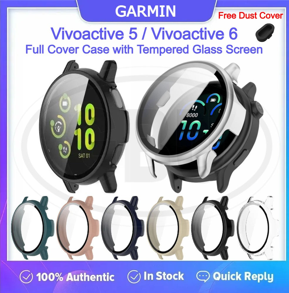 Garmin Vivoactive 5 / Garmin Vivoactive 6 Full Cover Case with Tempered Glass Screen 2-in-1 Case Protector  Dust Cover