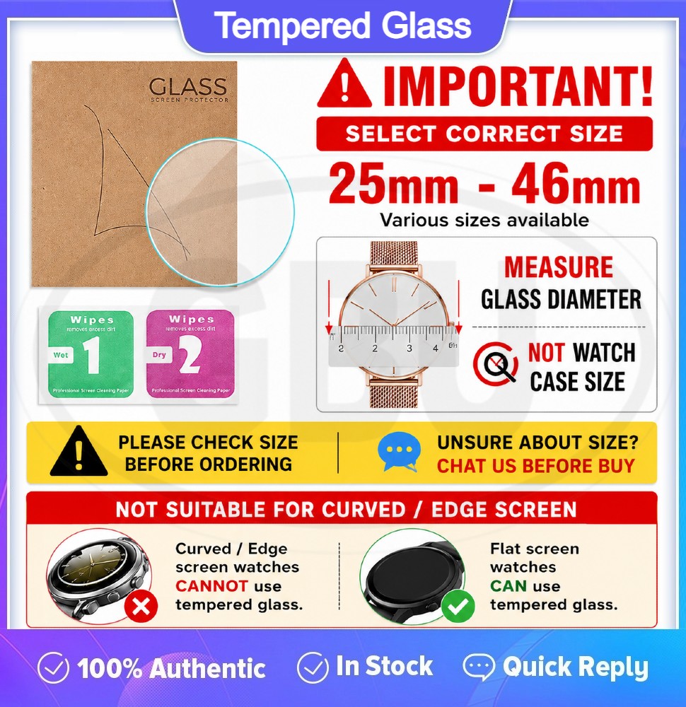 Premium Watch Screen Protector Tempered Glass - Diameter 30 | 31 | 32 | 33 | 34 | 35 | 36 | 37 | 38 | 39 | 40 | 41 | 42mm