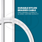 Compatible with SEEKEN USB / Type C 20W Charging Cable 1M Fast Charge Braided Anti Bending Premium Quality White