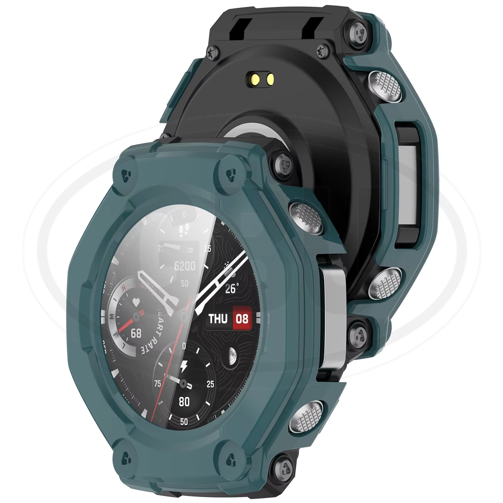 Amazfit T-Rex 3 Pro 44mm / T-Rex 3 Pro 48mm Sarung Full Built-in Tempered Glass / Sarung Half Silikon - No Screen