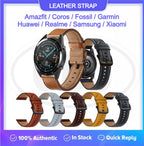 Genuine Leather Watch Band Strap for model Amazfit / Coros / Fossil / Garmin / Huawei / Realme / Samsung / Xiaomi / Mobvoi
