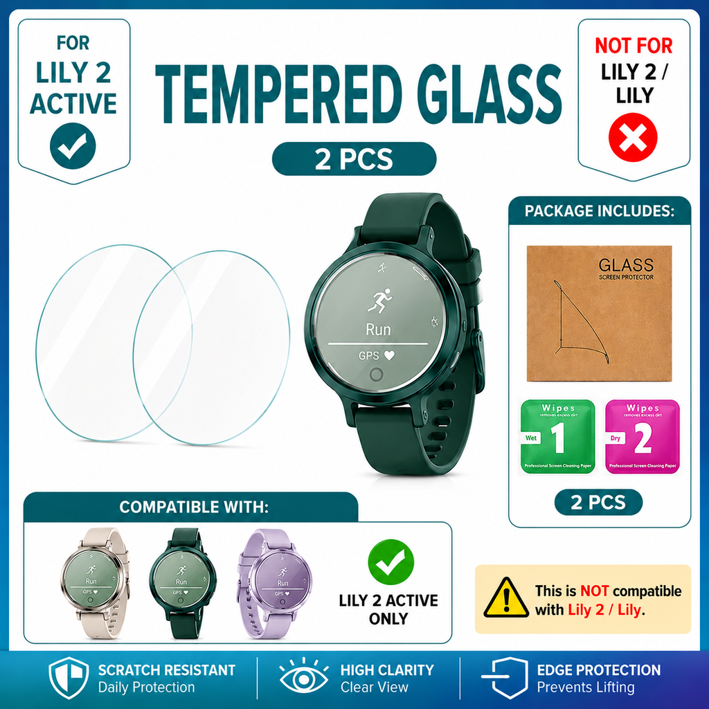 [2pcs] Garmin Lily 2 Active / Garmin Lily 2 Screen Protector HD Tempered Glass
