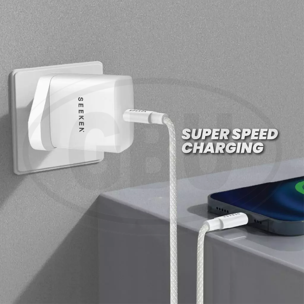 Compatible with SEEKEN Fast Charge Adapter 25W 45W UK Plug PD Compatible Charger  FREE Type-C to Type-C Cable (1M)