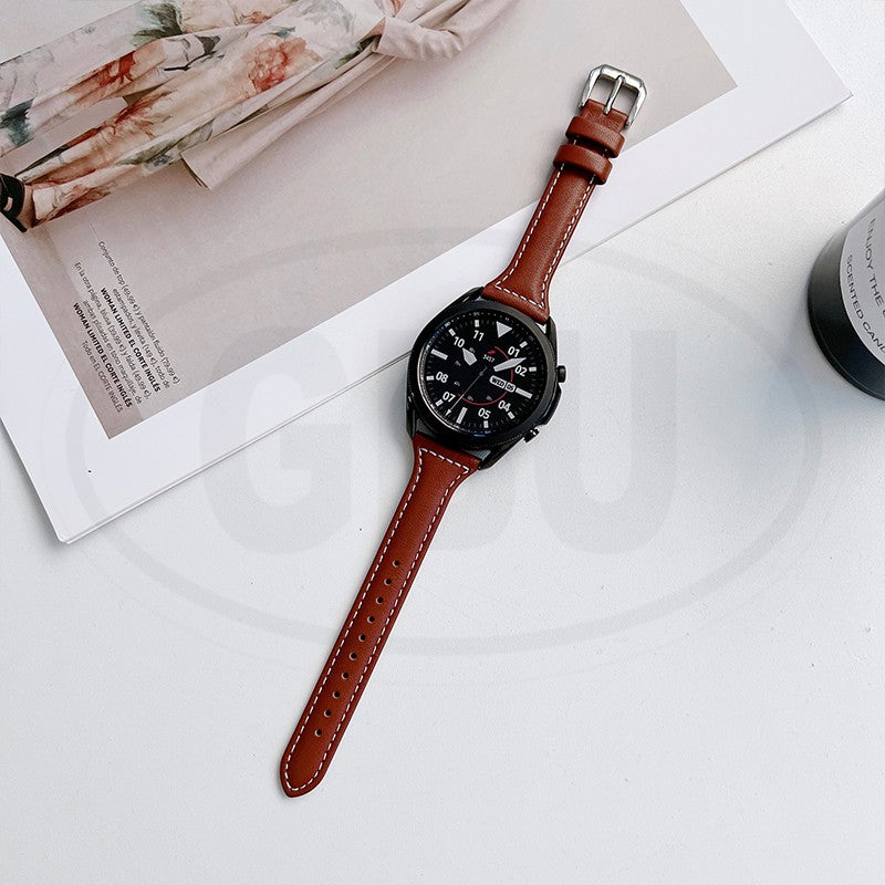 Genuine Slim Leather Watch Band Strap for model Amazfit / Coros / Fossil / Garmin / Huawei / Realme / Samsung / Xiaomi
