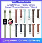 Genuine Slim Leather Watch Band Strap for model Amazfit / Coros / Fossil / Garmin / Huawei / Realme / Samsung / Xiaomi
