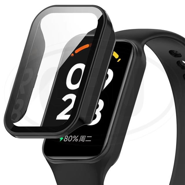 Xiaomi Smart Band 8 Active / Mi Band 8 Active Full Cover Case with Tempered Glass Protector Screen - 2-in-1 Cover