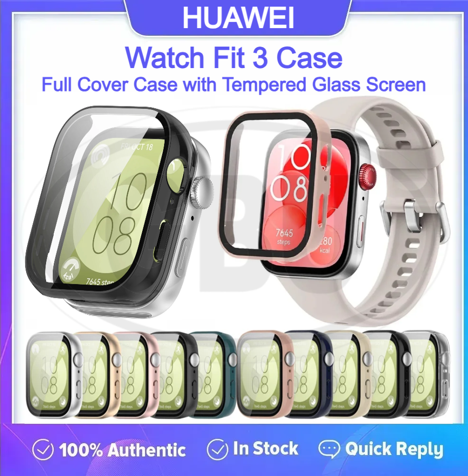 Compatible with Huawei Watch Fit 3 / Huawei Fit 3 Sarung Full Built-in Tempered Glass Cover (NOT ORIGINAL)