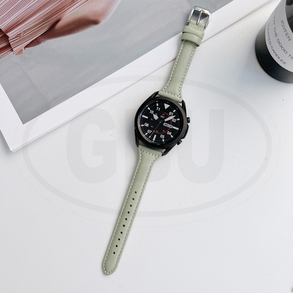 Genuine Slim Leather Watch Band Strap for model Amazfit / Coros / Fossil / Garmin / Huawei / Realme / Samsung / Xiaomi