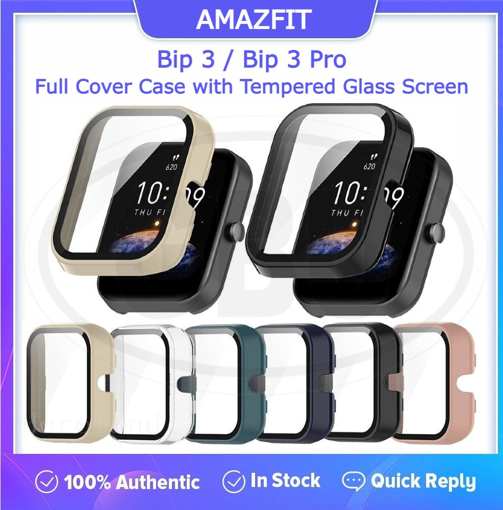 Amazfit Bip 3 / Bip 3 Pro 2-in-1 Full Cover Case with Tempered Glass Protector Screen