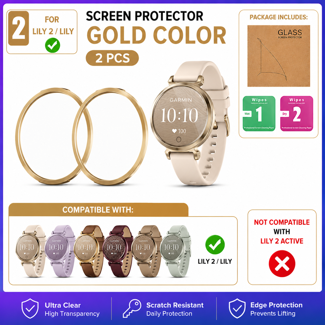 Garmin Lily / Lily 2 / Lily 2 Classic TPU Half Cover Protector Case - No Screen
