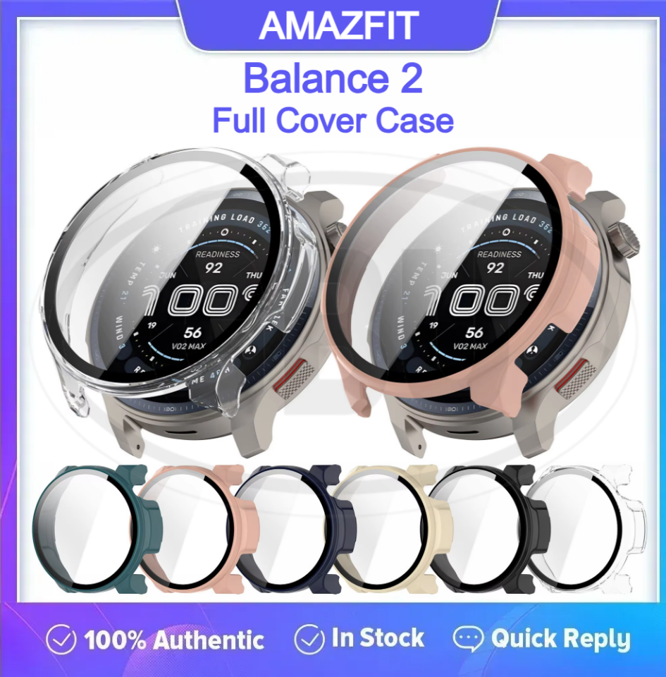 Amazfit Balance 2 Sarung Full Built-in Tempered Glass Cover