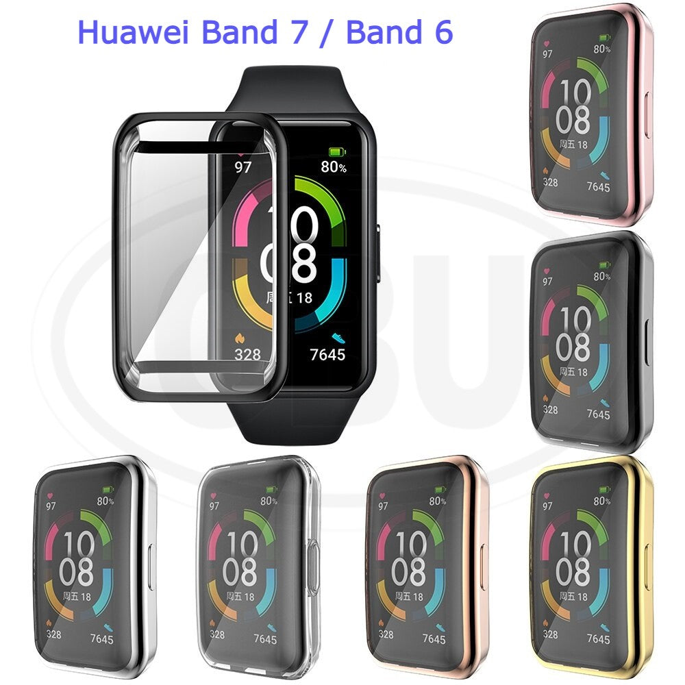 Compatible with Huawei Band 9 / Huawei Band 8 / Huawei Band 7 / Huawei Band 6 Sarung Full TPU Built-in Screen Protector Cover (NOT ORIGINAL)
