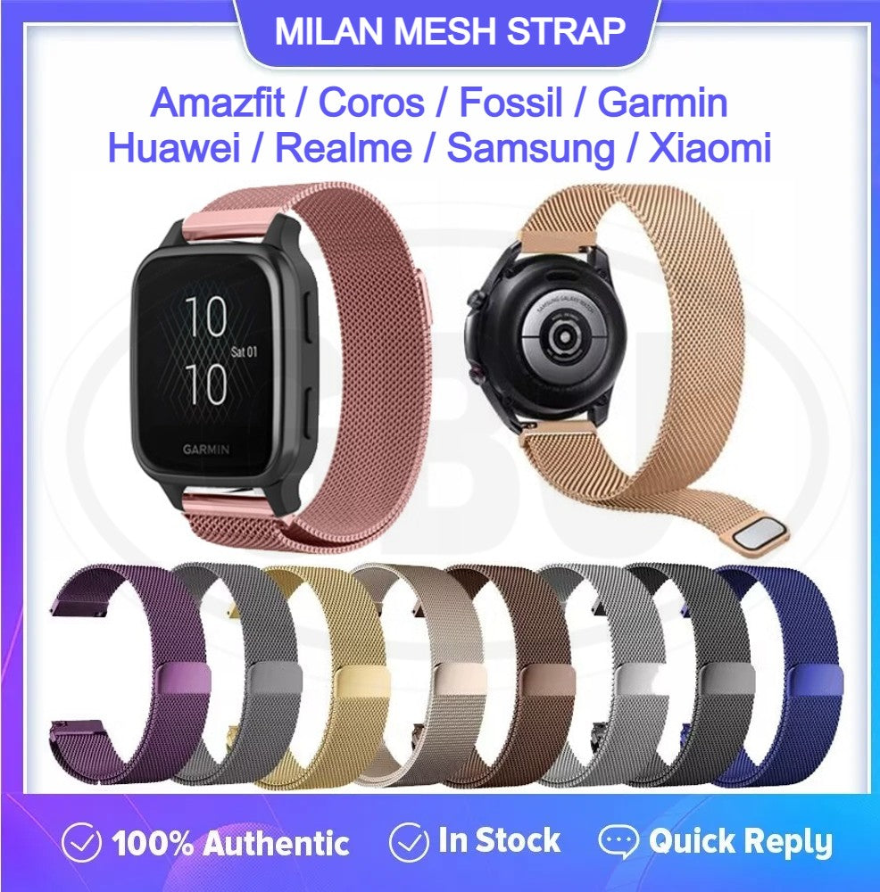 Milan Stainless Steel Mesh Loop Watch Strap Band for model Amazfit / Coros / Fossil / Garmin / Huawei / Realme / Samsung
