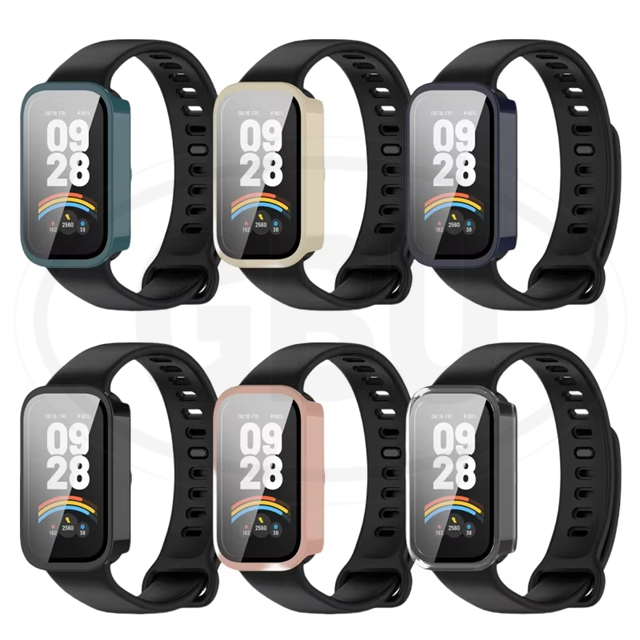 Xiaomi Smart Band 8 Active / Mi Band 8 Active Full Cover Case with Tempered Glass Protector Screen - 2-in-1 Cover