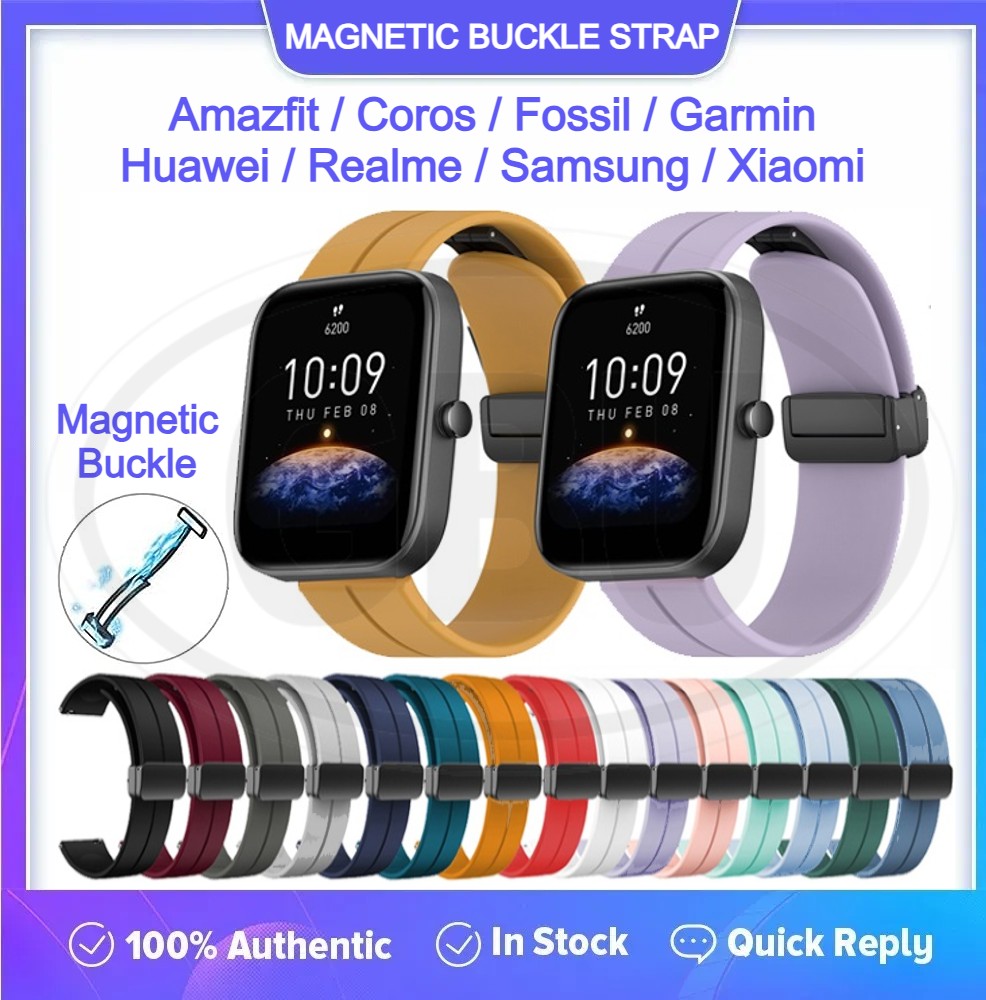 Sport Silicone Strap - Magnetic Buckle Watch Band Strap for Amazfit/ Coros / Fossil / Garmin / Huawei / Realme / Samsung