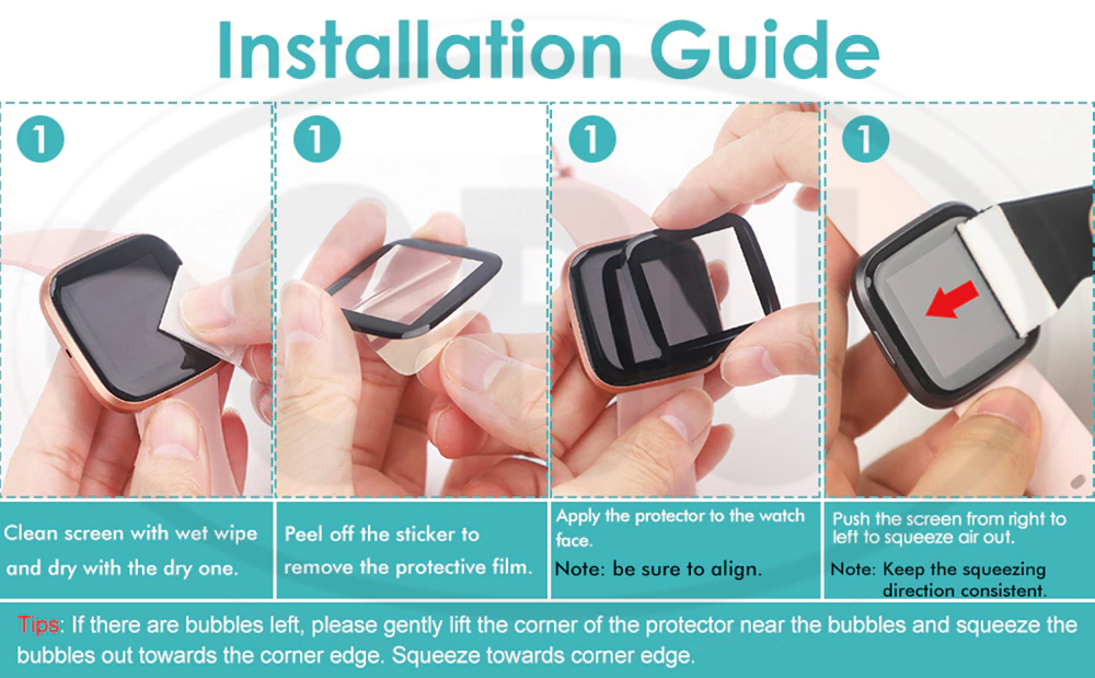 [2pcs] Fitbit Versa 4 / Versa 3 / Versa 2 / Sense 2 / Sense 3D Full Cover Screen Protector - Full Screen