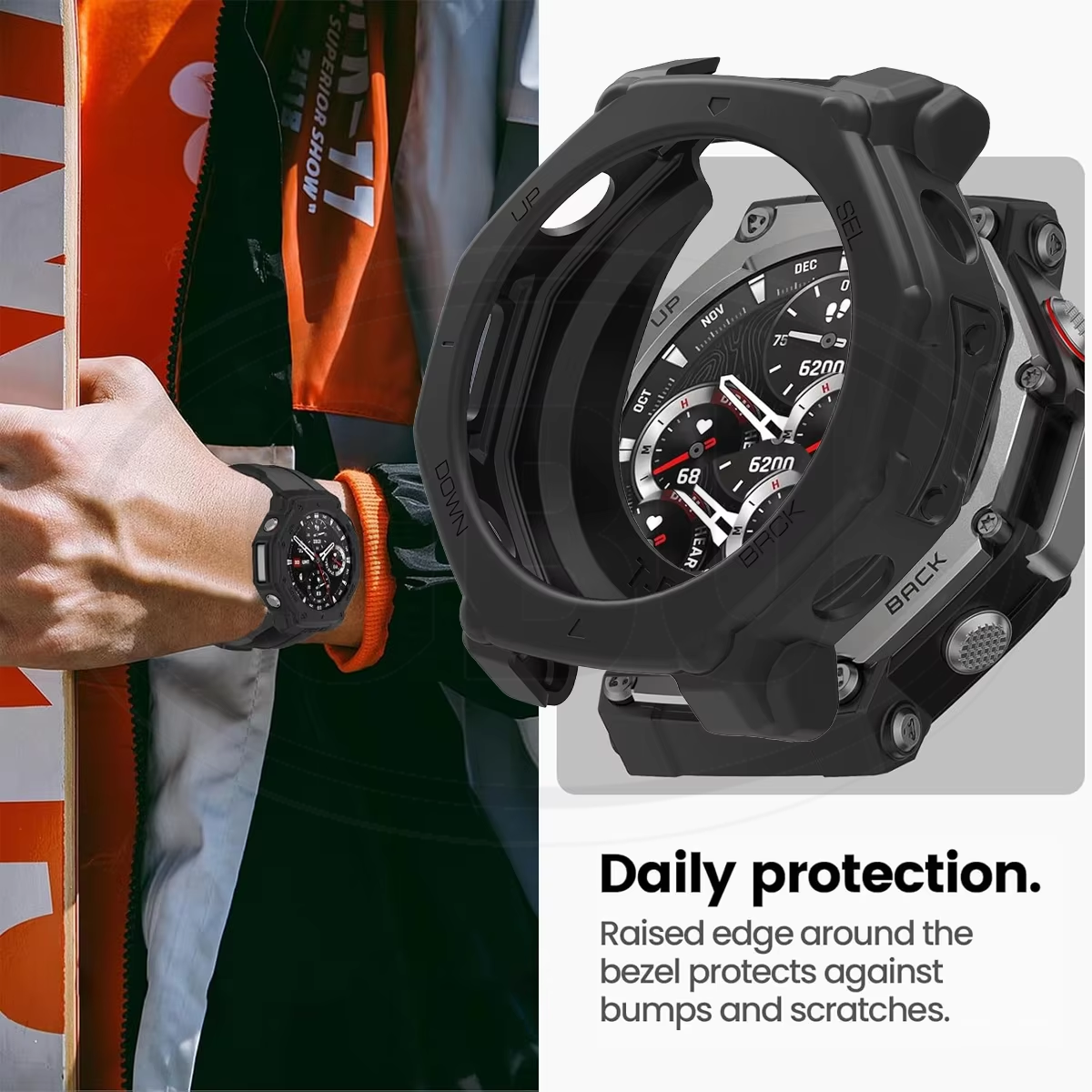 Amazfit T-Rex 3 Pro 44mm / T-Rex 3 Pro 48mm Sarung Full Built-in Tempered Glass / Sarung Half Silikon - No Screen