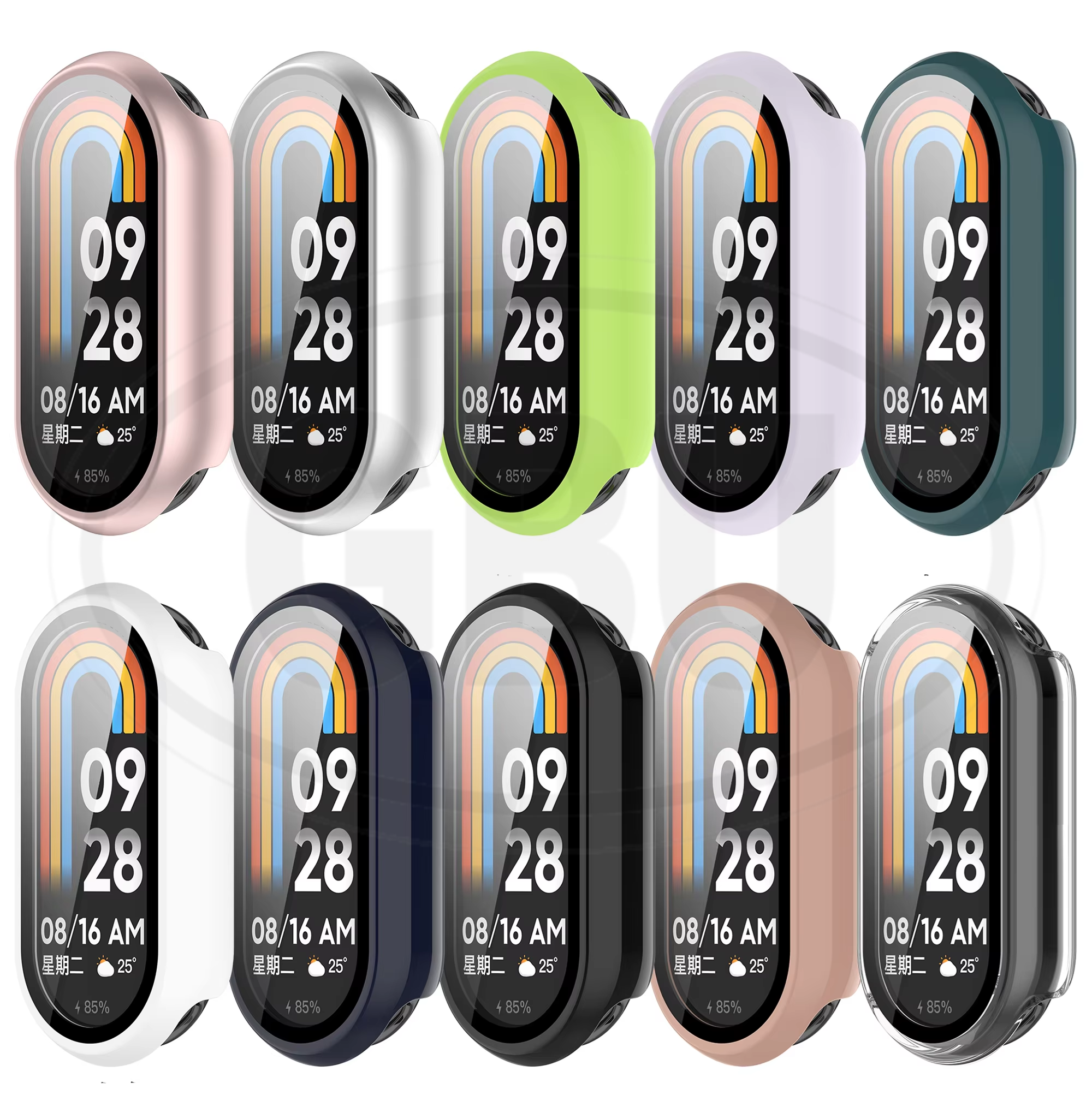 Xiaomi Smart Band 8 / Xiaomi Smart Band 10 / Mi Band 8 / Mi Band 10 Sarung Full Built-in Tempered Glass Cover