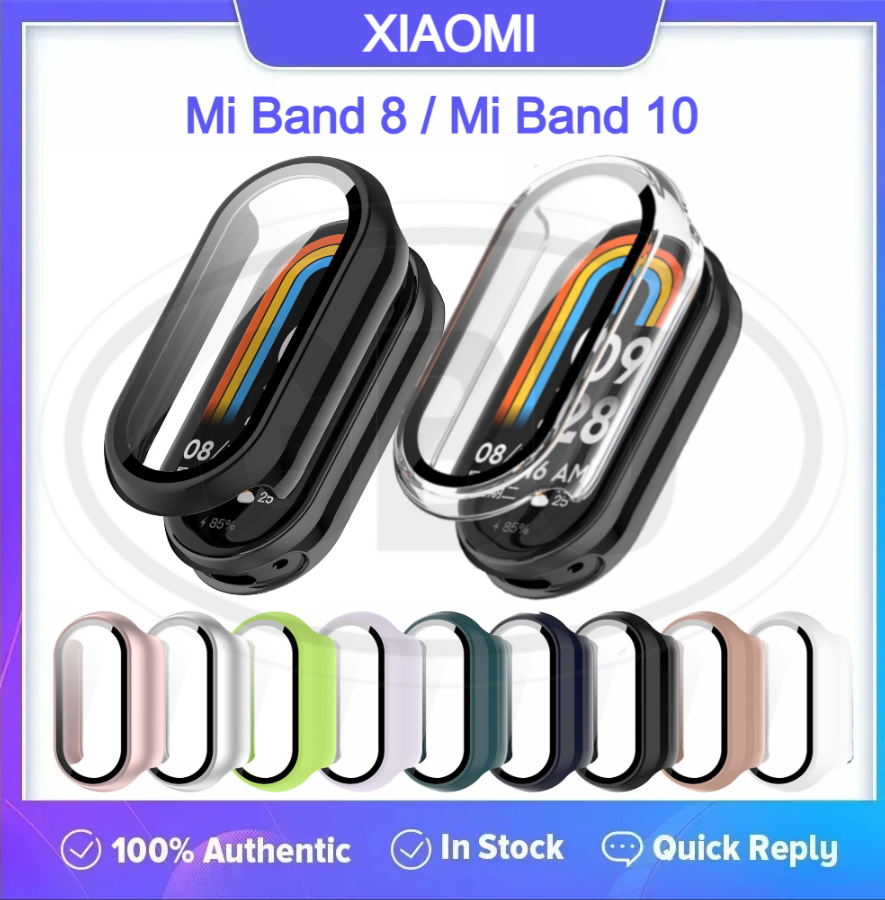 Xiaomi Smart Band 8 / Xiaomi Smart Band 10 / Mi Band 8 / Mi Band 10 Sarung Full Built-in Tempered Glass Cover