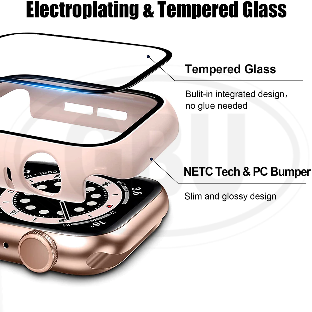 Apple Watch Series 9/8/7/SE/6/5/4/3/2/1 For 38mm/40mm/41mm/42mm/44mm/45mm/49mm Cover Case with Tempered Glass Screen